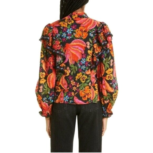 NWOT FARM Rio Black Spring Banana Multicolor Long Sleeve Shirt Size Small - Picture 2 of 8